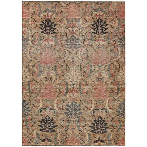 HomeRoots 603320 8 x 10 ft. Khaki, Terra Cotta & Black Damask Washable Indoor & Outdoor Rectangle Area Rug
