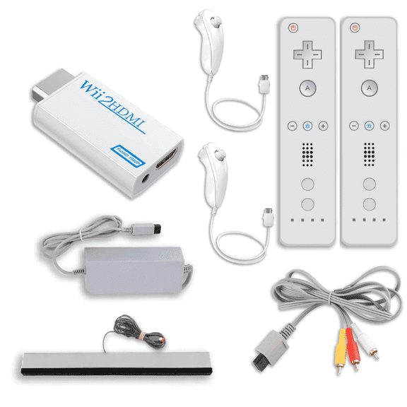 Retrofam Wii Accessories Bundle with Two Remotes and Nunchuks compatible with Nintendo Wii Console, White