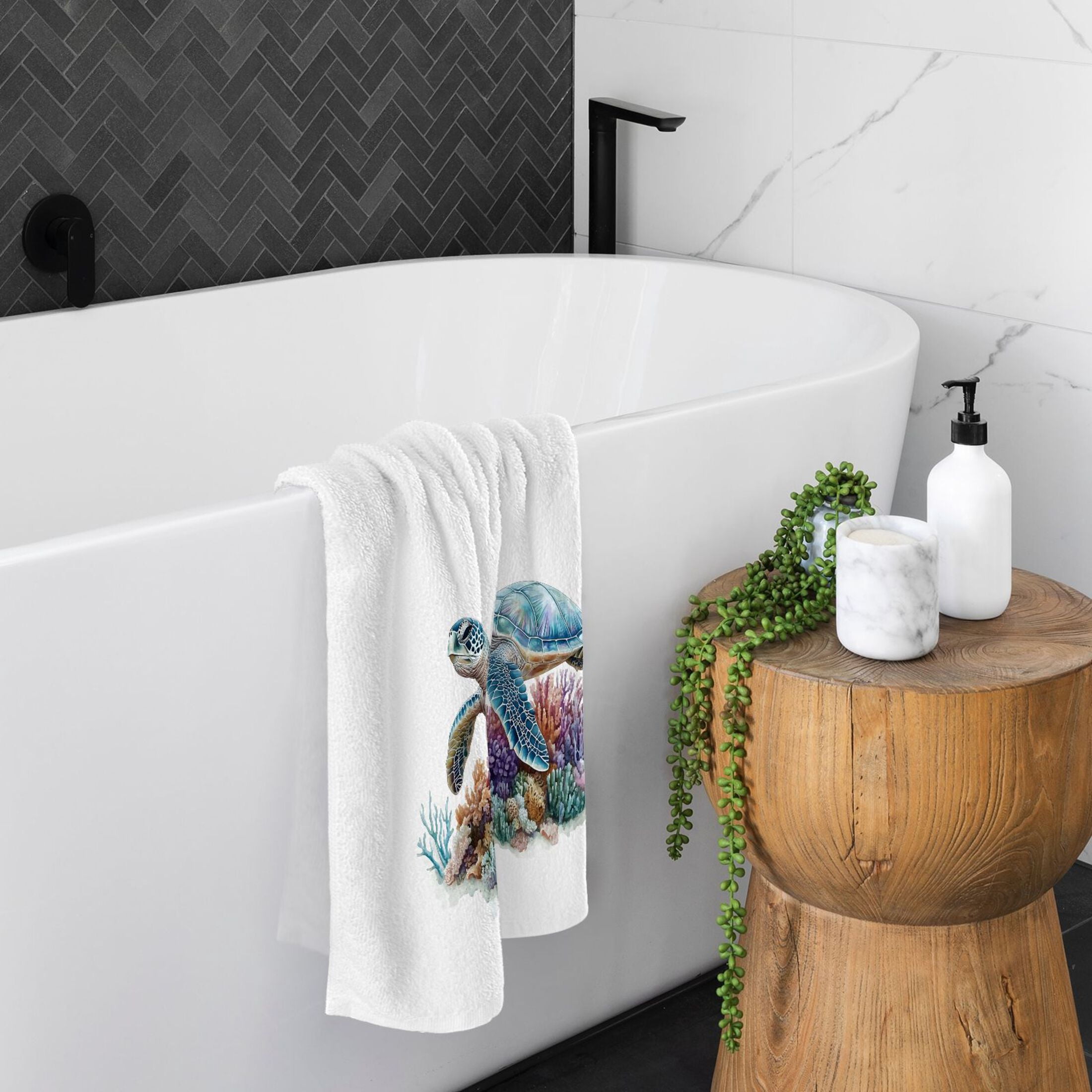 Ryvnso Sea Turtle Hand Towels Set for Bathroom Cotton Face Towel Decorative 15.5x29.5 inch