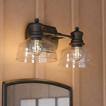 Beloit 2 Light Black Farmhouse Bathroom Vanity Fixture Clear Seeded Glass
