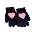thumbnail image 2 of Zunfee Kids Juniors Winter Gloves - Black Knitted Cotton with Heart Patch, Free Size, Breathable Cute Casual Daily Wear for School & Errands, 2 of 3