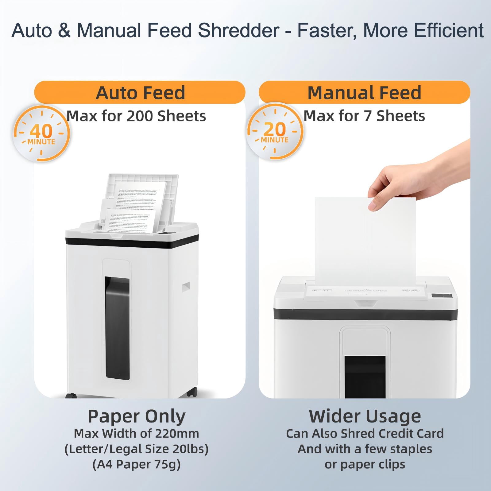 QUIETLEMON Heavy Duty Micro Cut Paper Shredder for Home Office, 200-Sheet Auto Feed & 7-Sheet Manual Shredding, P-5 Security, 5.8-Gal Bin, Shreds Paper, Credit Cards, Staples & Clips