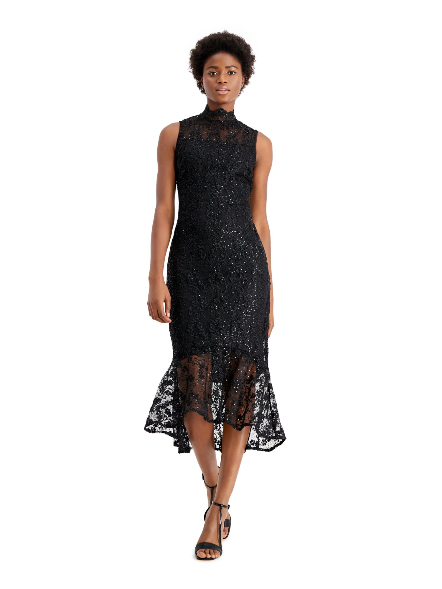 CALVIN KLEIN Womens Black Sleeveless Tea-Length Mermaid Evening Dress Size:  16 