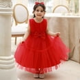 thumbnail image 5 of IBTOM CASTLE Baby Girls Ruffle Layered Tulle Tutu Dress, Bowknot V Back Birthday Party Pageant Formal Infant Gown with Headband 2T Red, 5 of 7