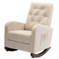 thumbnail image 3 of Rocking Chair Nursery, Glider Modern Accent Chairs Chair with High Back and Side Pocket, Upholstered Recliner Armchair with Wood Legs  for Living Room Bedroom, Beige, 3 of 9
