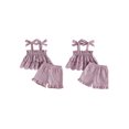 thumbnail image 2 of Loicainy Baby Toddler Girls Summer Outfits 6 12 18 24 Months 2T 3T 4T Solid Color Sleeveless Tiered Tops Ruffle Trim Shorts Clothes Sets, 2 of 9