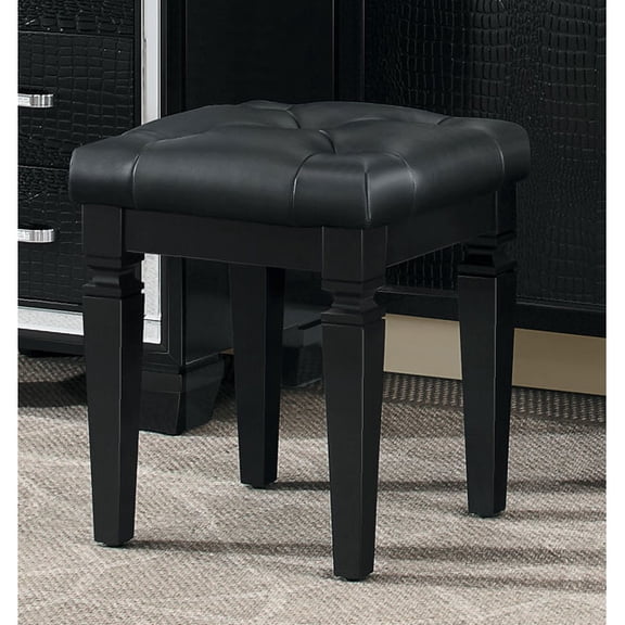 Lexicon Allura Faux Leather Upholstered Vanity Stool in Black
