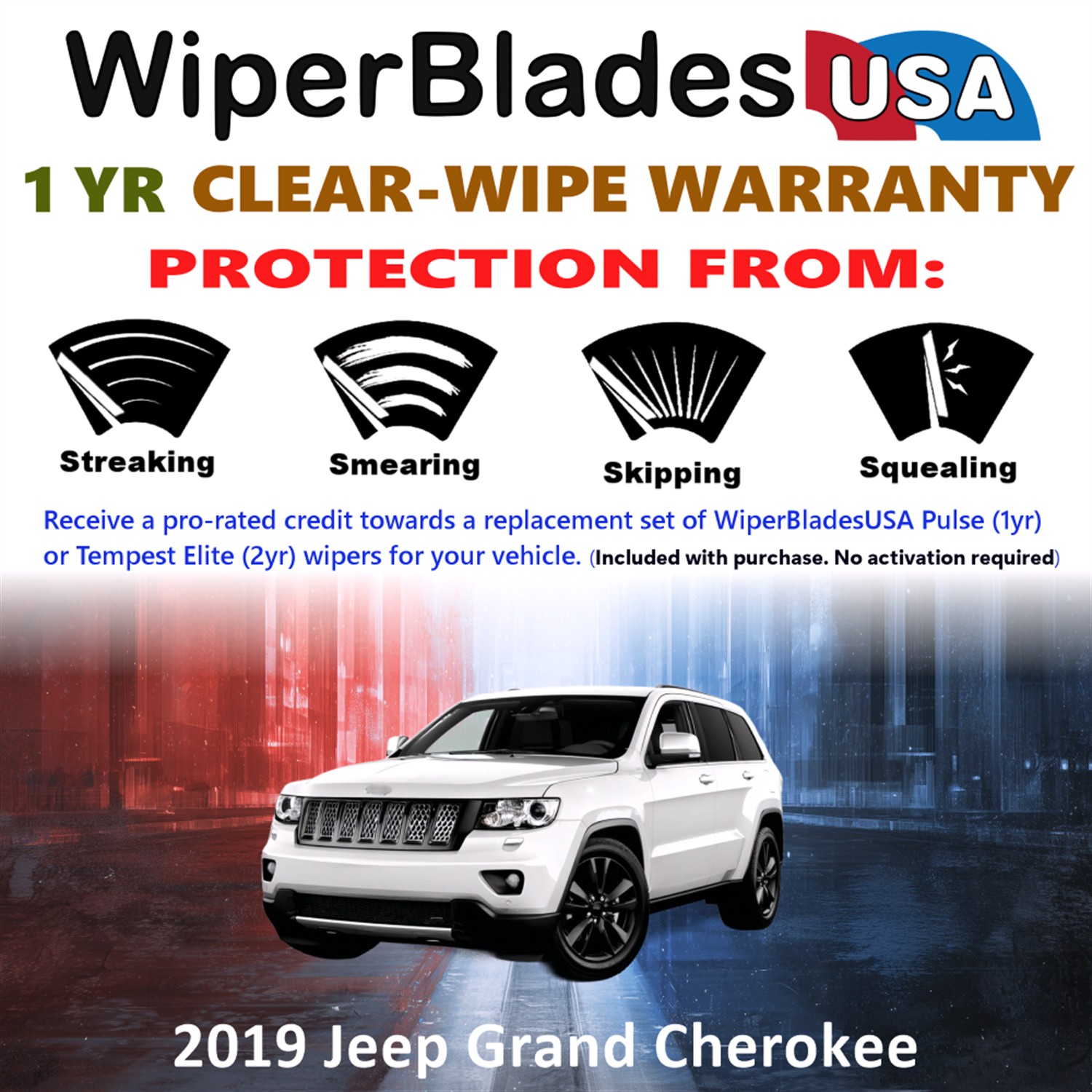 2019 Jeep Grand Cherokee Beam Wiper Blades Wipers w/1yr Warranty (Set of 3) w/Rear Wiper (WiperBladesUSA)