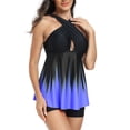 thumbnail image 4 of Yunliwuli Women 2 Pieces Tankini Swimsuits Gradient/Solid Color Cross Front Sleeveless Tank Tops and Shorts Bottoms Beach Bikini Set, 4 of 8