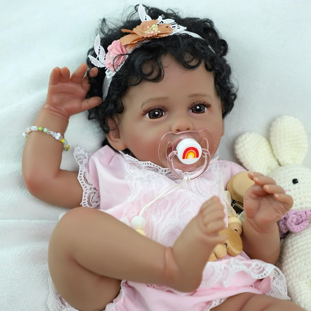 Muñeca Reborn SCOM Lanny Black Girl de 50 cm con ropa y acceso.
