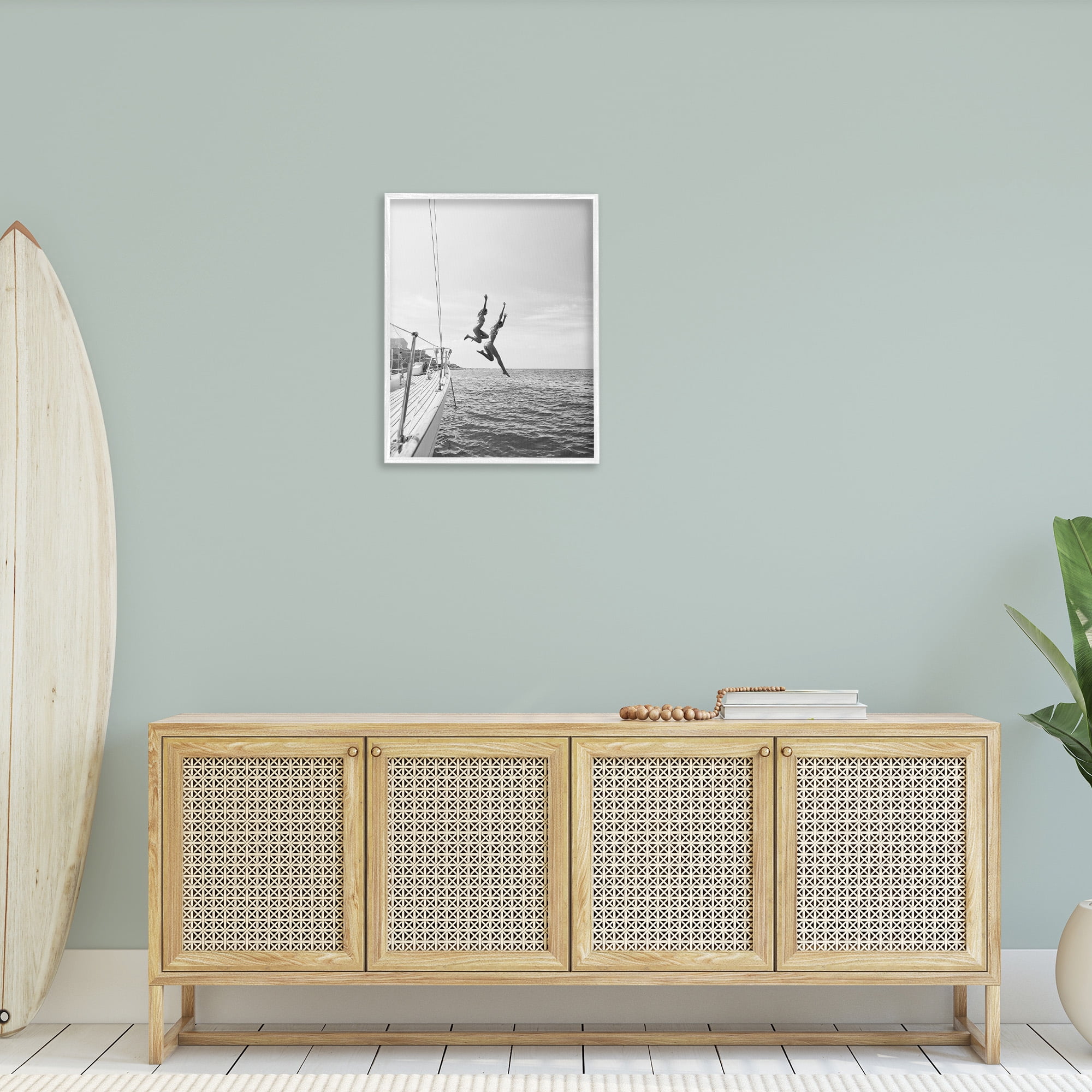 Stupell Industries People Diving from Boat Transportation Photography White Framed Art Print Wall Art, 24 x 30