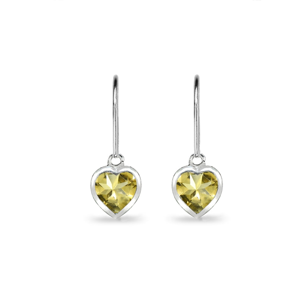 Citrine 6mm Heart Bezel-Set Dainty Dangle Leverback Earrings in Sterling Silver