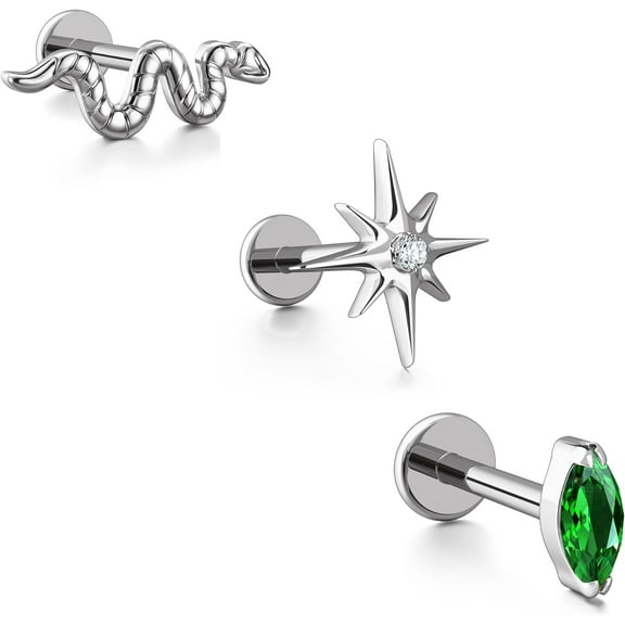 16G Silver Stud Earrings Flat Back - G23 Titanium Internal Thread Starlight Cartilage Earrings