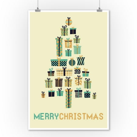 Gifts Tree - Retro Christmas - Lantern Press Artwork (9x12 Art Print, Wall Decor Travel