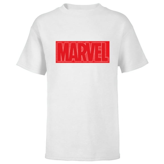 Marvel Logo Red and White Negative Space - Short Sleeve T-Shirt for Kids - Customized-White