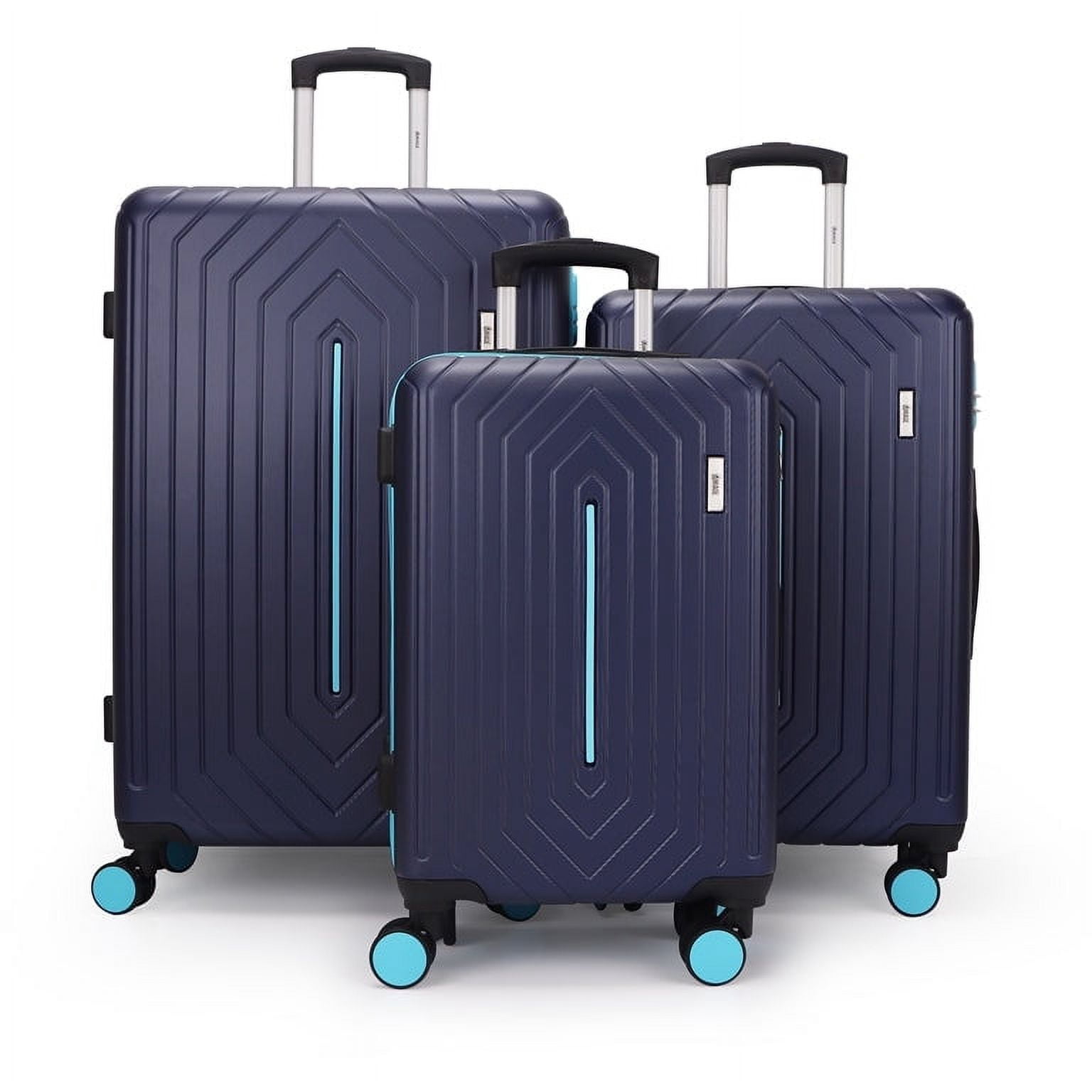 Mona ABS Hard shell Lightweight 360 Dual Spinning Wheels Combo Lock 28" 24", 20" 3 Piece Luggage Set / Indigo & Red