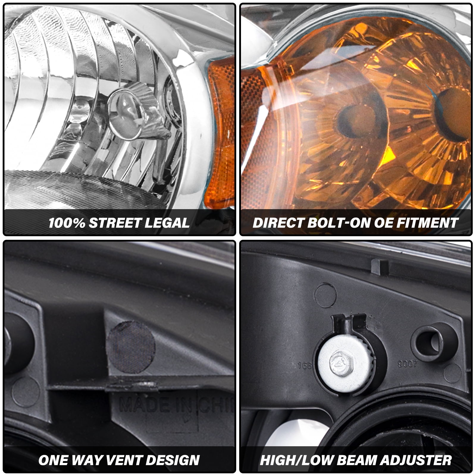 BRYGHT-For 2005-2010 Chevy Cobalt 07-10 Pontiac G5 Chrome Headlights Left+ Right Pairs