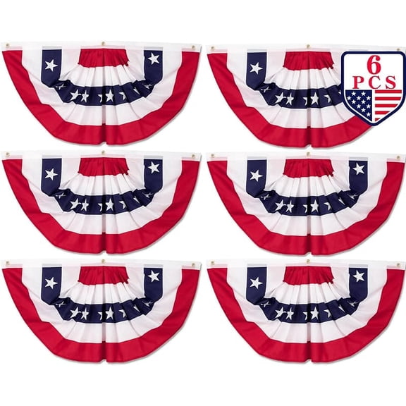 4th of July Decorations, 1.5 x 3 FT American Flag Banner, 1 PCS USA Pleated Fan Flags, Patriotic Bunting US Half Fan Flag for Fourth of July Independence Day Memorial Day Home Yard Outdoor Decor