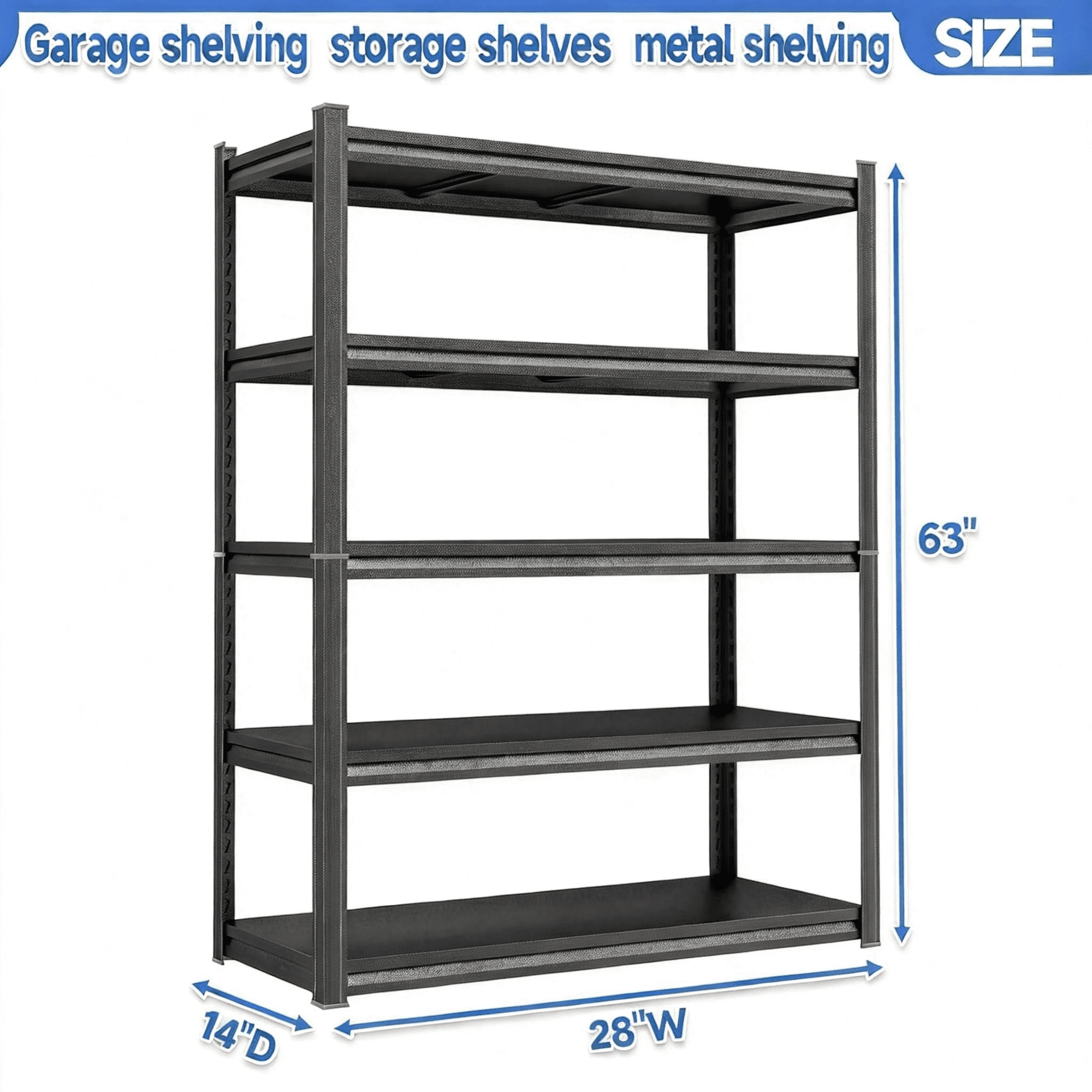 63''H × 28''W Kitchen Storage Rack, Metal Adjustable Shelf, 3000LBS, 5 Tier Shelving Unit, Steel Shelving Rack, Storage Racks for Kitchen Pantry Laundry School Commercial