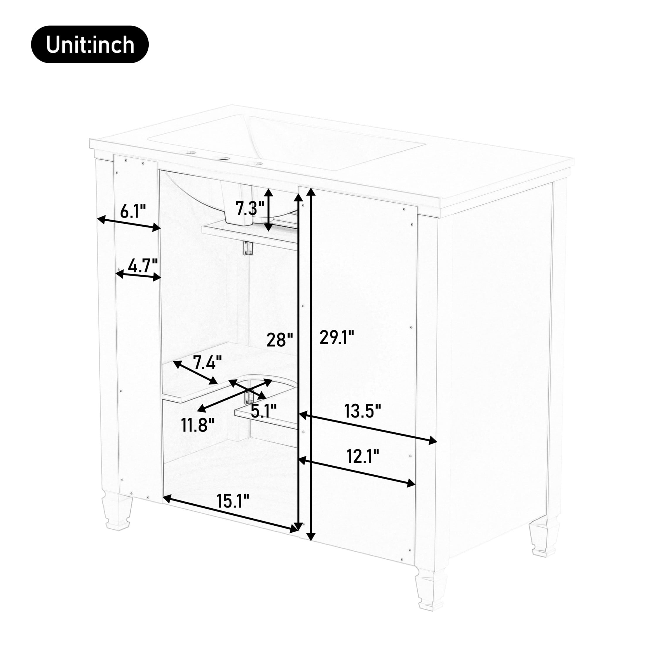 Christopher Knight Home 36" Bathroom Vanity with Sink, Tip-out Drawers & Gold Metal Handles, Black