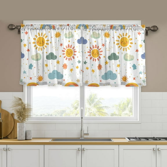 Yayeee Kitchen Curtains Set of 2 Light Filtering 57"x24" Over Sink Window Panels, Rainbows Pattern