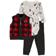 Bon Bebe Boys 0-9 Months 3-Piece Microfleece Bodysuit Pant Set with Vest Red 3-6 Months