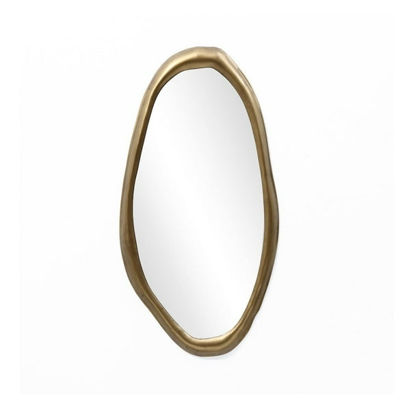 LuxenHome Elegant Wall Mirror with Curved Frame, Aged Gold Finish, Modern Accent Decor, 29.5"x15.25"