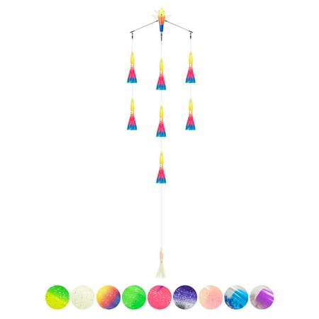 BLUEWING 18 Upgraded Fishing Spreader Bar Port Walker Offshore Trolling Spreader Bar with 6 Bulb Squids and 316 Stainless Steel Rod for Wahoo Tuna Marlin Mahi Mahi Rainbow