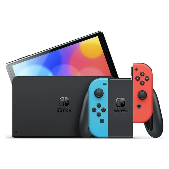 Restored Nintendo Switch OLED Model w/ Neon Red & Neon Blue Joy-Con (Refurbished)