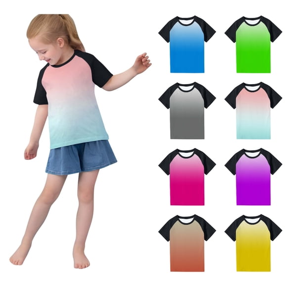 SGFCWSX Girls Short Sleeve T-Shirt Daily Wear for School, Kids Breathable Tees Casual Gradient Raglan Sleeve Tops Mint Green Size 7-8 Years