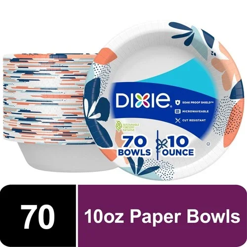 ELARA- Disposable Paper Bowls 10 Oz Microwave-Safe Soak-Proof 70 Count For Party Us