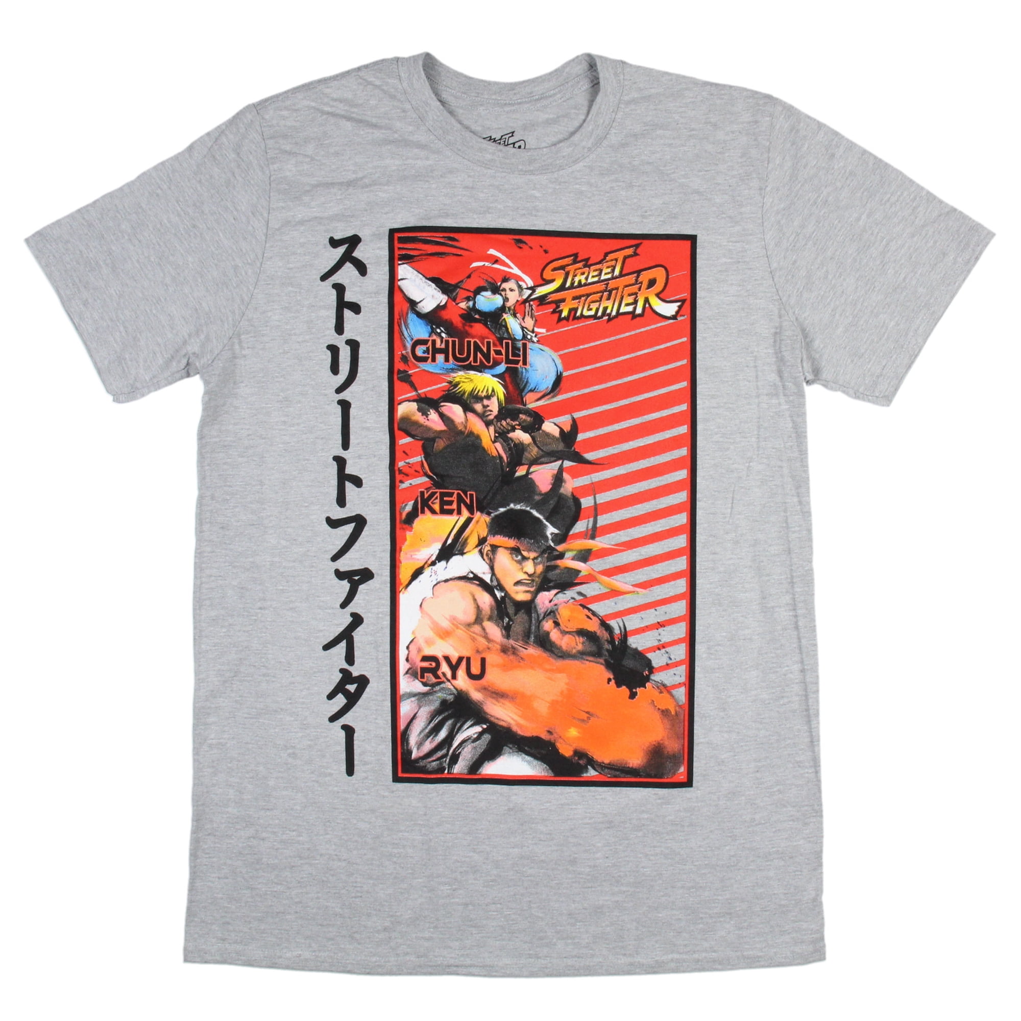 Street Fighter Men s Fighter Lineup Chun-Li Ken Ryu Character Gaming T-Shirt