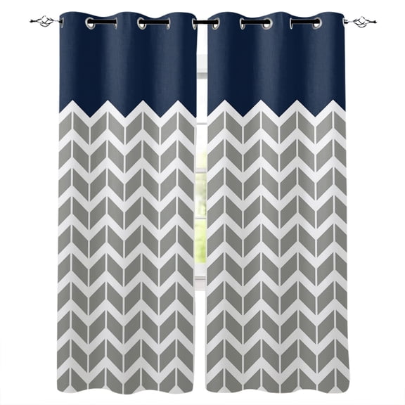 Blackout Curtains for Bedroom, Gray Geometric Black Room Darkening Window Drapes for Living Room, Modern Abstract Art Striped Thermal Insulated Grommet Curtains, 42x45 inch, 2 Panels