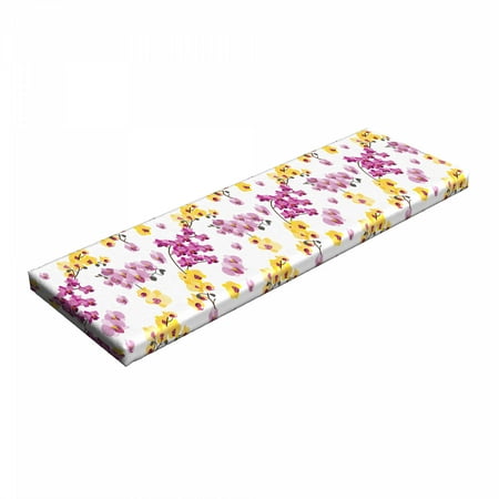 

Aloha Bench Pad Hawaiian Purple and Yellow Flourishing Orchid Branches and Buds Floral Motifs Pattern HR Foam Cushion with Decorative Fabric Cover 45 x 15 x 2 Multicolor by Ambesonne