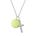thumbnail image 2 of Delight Jewelry Acrylic 1" Disc Lime Green Imitation Pearl Everlasting Love Engraved Cross Zoey Necklace, 28", 2 of 4