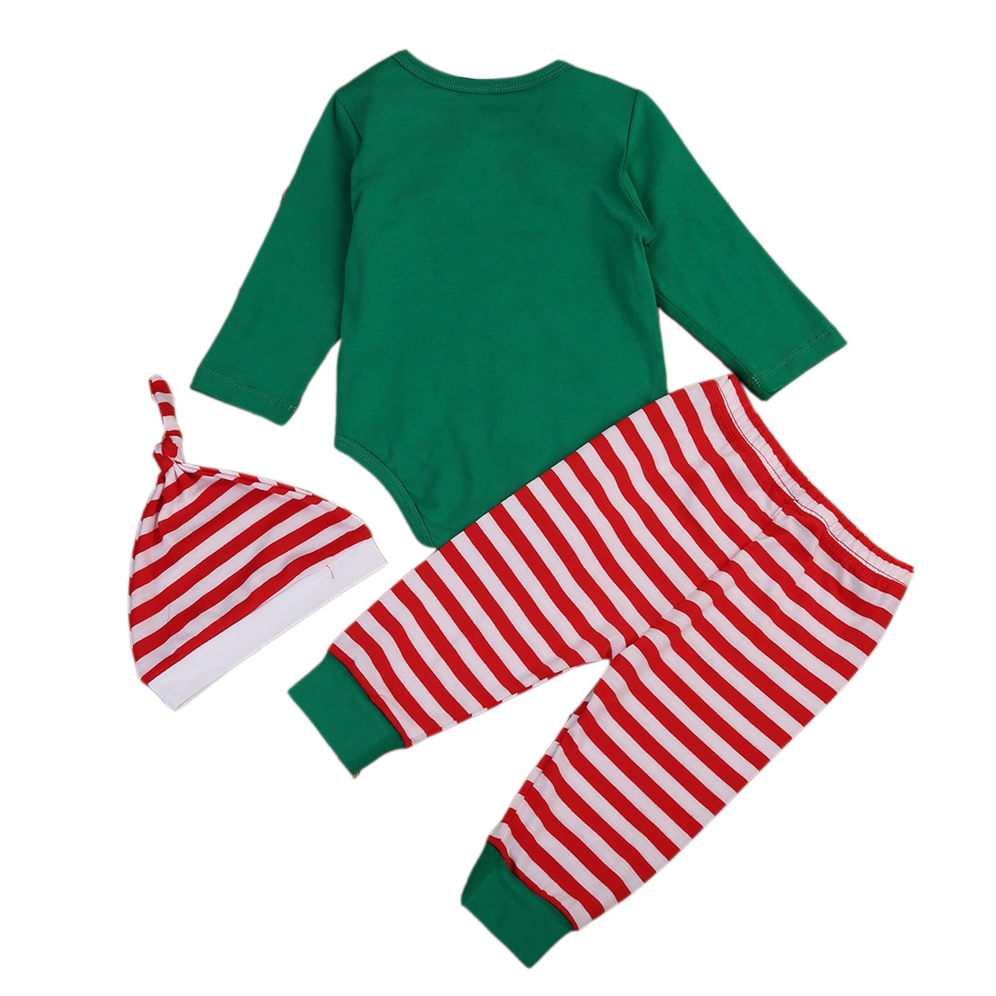 Christmas Toddler Baby Boy Clothes Elf Romper Jumpsuit Striped Pants Outfits Set 
