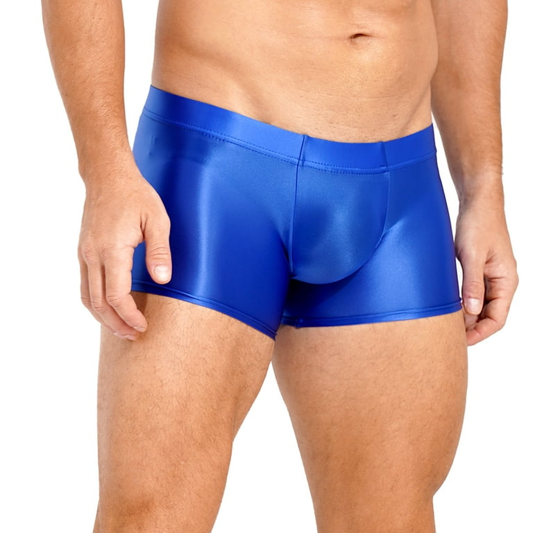 IEFIEL Mens Solid Color Underwear Glossy High Waist Swimming Underpants  Sunbathing Bikini Briefs Royal Blue XL 