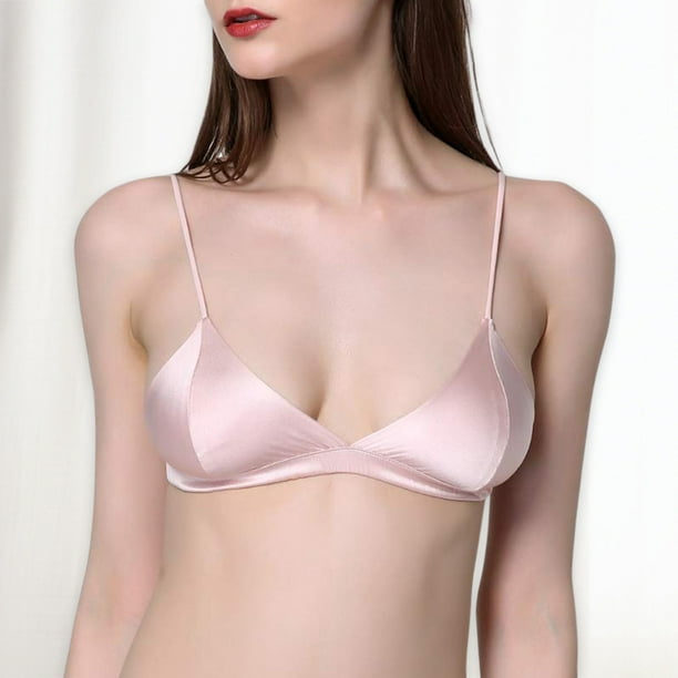 Jinveno Silk Women Bra Comfortable Bralette Thin Wireless Underwear (Pink  S) 
