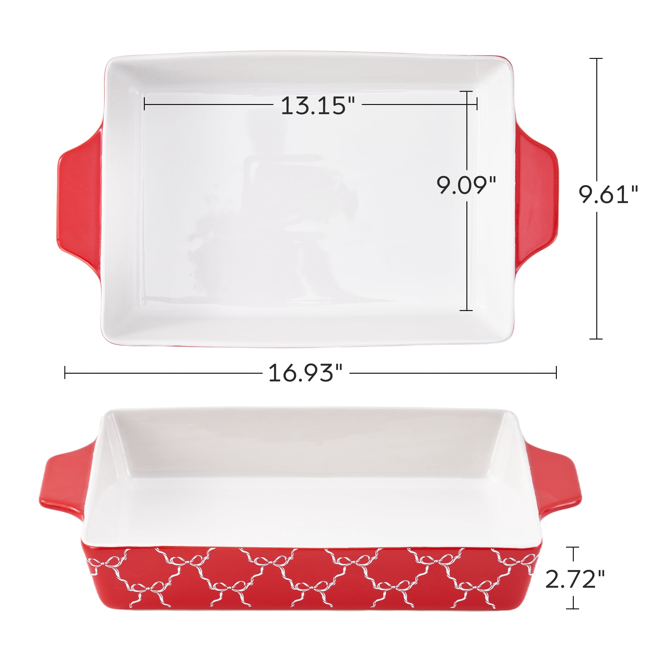 Holiday Time 9" x 13" Bow Stoneware Bake & Serve Dish, Bakeware