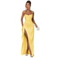 thumbnail image 1 of Vestido de fiesta Woyiam de satén amarillo con tirantes finos en forma de sirena, 1 of 7