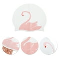 thumbnail image 3 of Unique Bargains 1 Pc Silicone Swans Pattern Swim Cap Pink White, 3 of 5