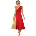 thumbnail image 3 of inhzoy Womens Asymmetrical Parise Dance Dress Color Block Contemporary Dancewear Red-A XL, 3 of 8