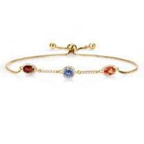 Gem Stone King 18K Yellow Gold Plated Silver Bracelet Garnet Persian Blue Moissanite (1.62 Cttw)