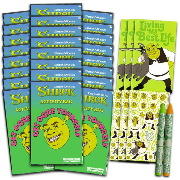 Shrek Birthday Party Favors Set - Bundle with 24 Shrek Play Packs | Mini Coloring Books, Stickers, and More for Goodie Bags (Shrek Party Supplies)