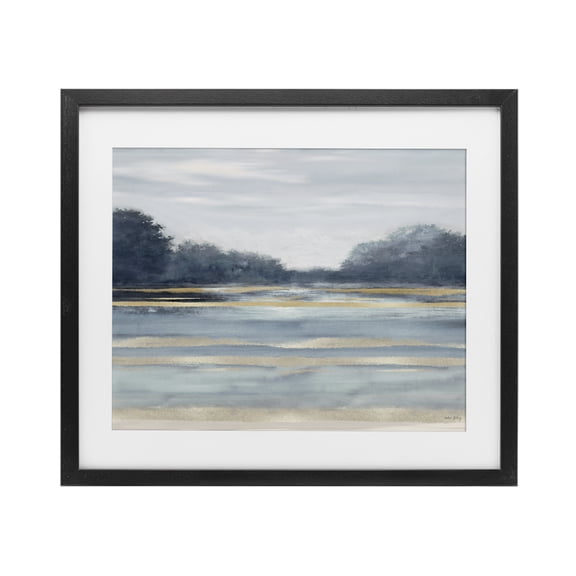 Stupell Industries Coastal Lake & Trees Tranquility Black Framed Print Under Glass, 16 x 13, by Amber Sterling