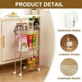 thumbnail image 3 of VECELO 3-Tier Rolling Utility Cart with Lockable Caster Wheels, Extra Hanging Cups and Hooks, Storage Shelves Organizer Cart for Living Room Bathroom Kitchen Office, Clear, 3 of 9