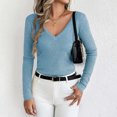 thumbnail image 5 of Qepwscx Womens Long Sleeve Shirts V Neck Basic Slim Fitted Tops Stretch Base Layer T-Shirt, 5 of 6
