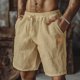 thumbnail image 1 of pstuiky Pantalones cortos para hombre, Pantalones cortos de playa de lino con cintura elástica y bolsillo de color liso para hombre Pantalones cortos cargo, 1 of 6