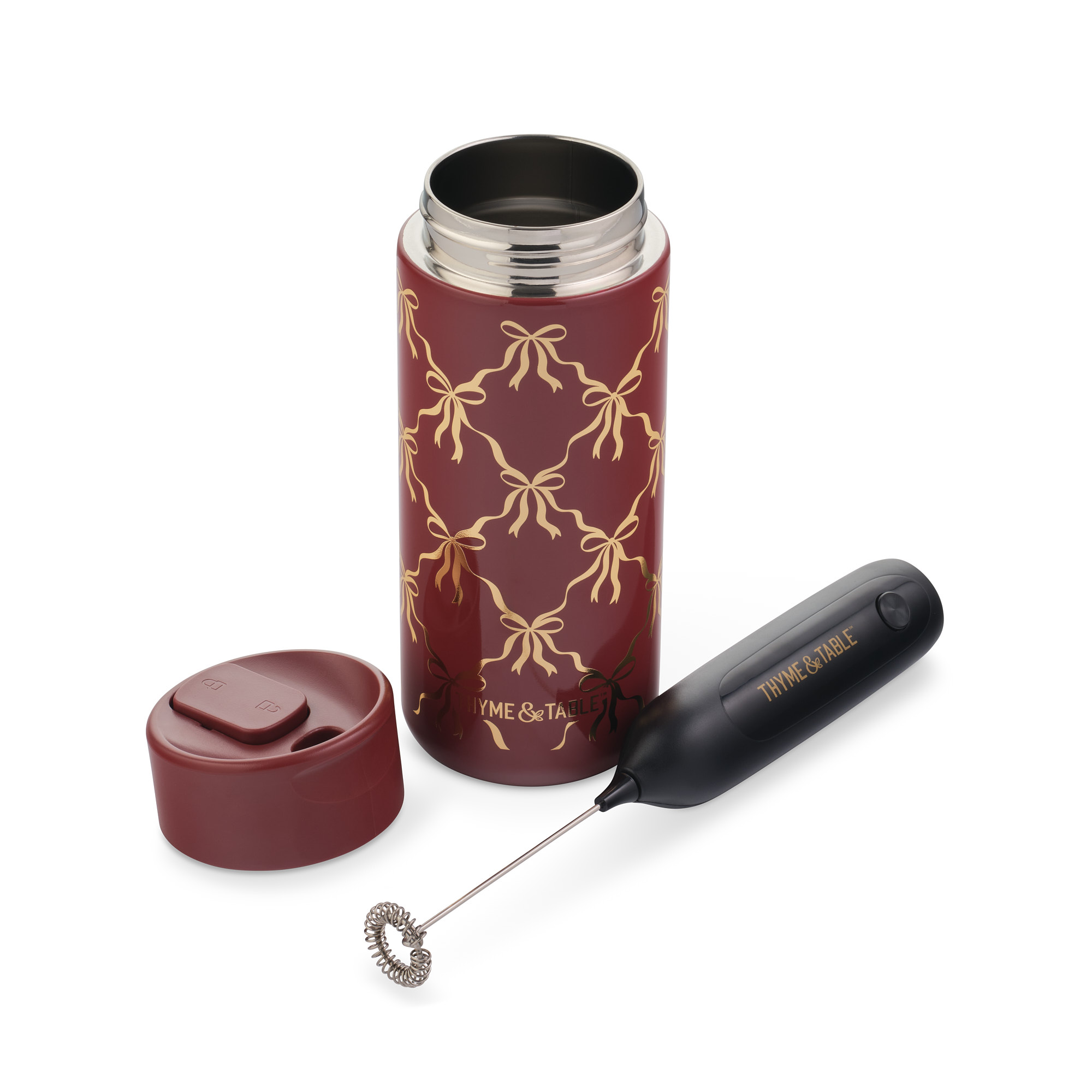 Thyme & Table 22 fl oz Stainless Steel Coffee Tumbler with Frother, Red Bow