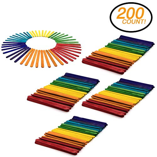 Emraw Colored Craft Sticks Wood Stick 200 Pieces Long Craft Sticks Wood